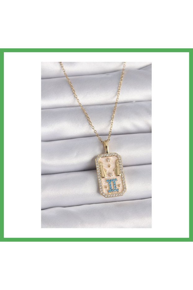 316L Steel Gold Color Chain Gemini Zodiac Sign Zircon Stone Women's Necklace Bezoss