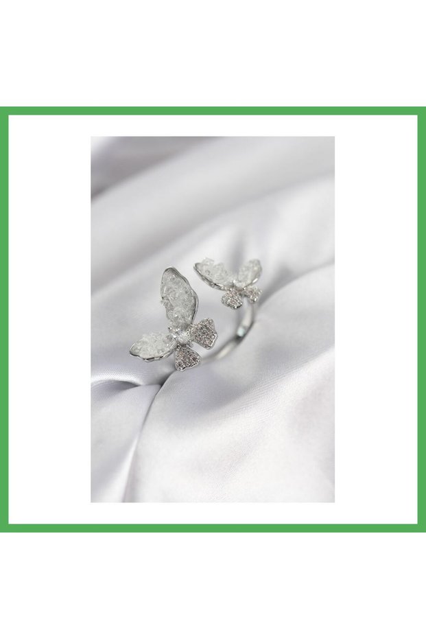 Silver Color White Butterfly Model Zircon Stone Women's Ring Bezoss