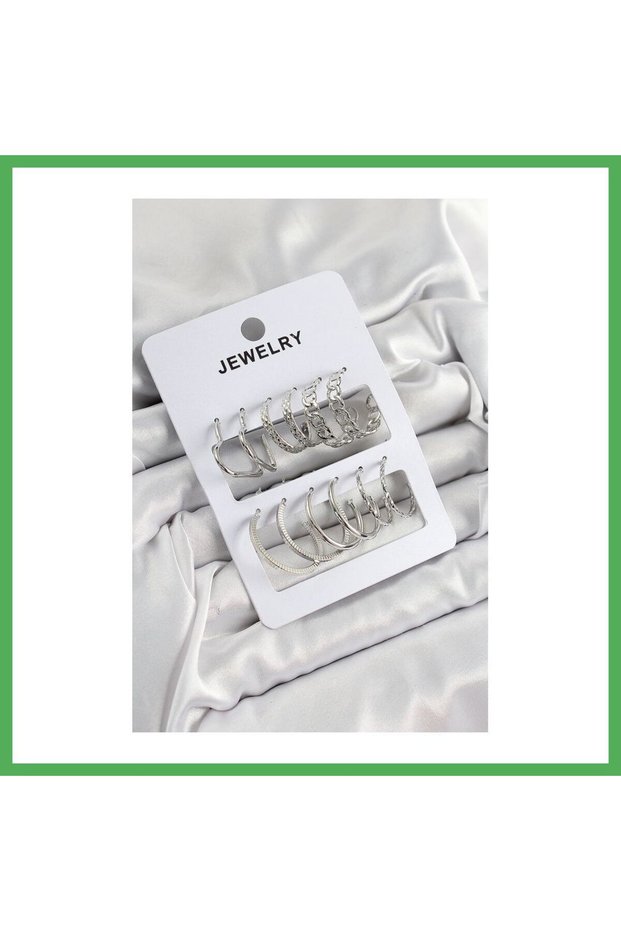 Brass Mixed Ring Model Silver Color 6 Pairs Women Earring Set Bezoss