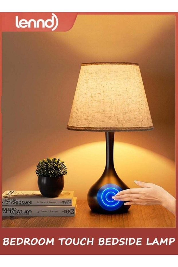 LENND Touch Bedside Lamp for Bedroom, 3-Way Dimmable Farmhouse Table Lamps for Nightstand with