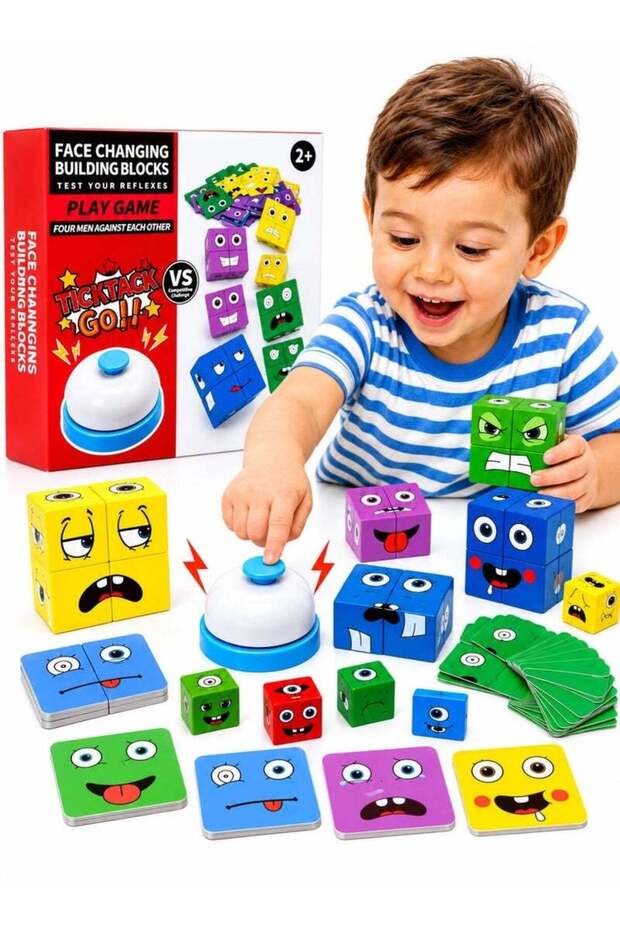 Face Changing Expression Matching Cubes Game, Wooden Montessori Puzzle Toy for Kids Ages