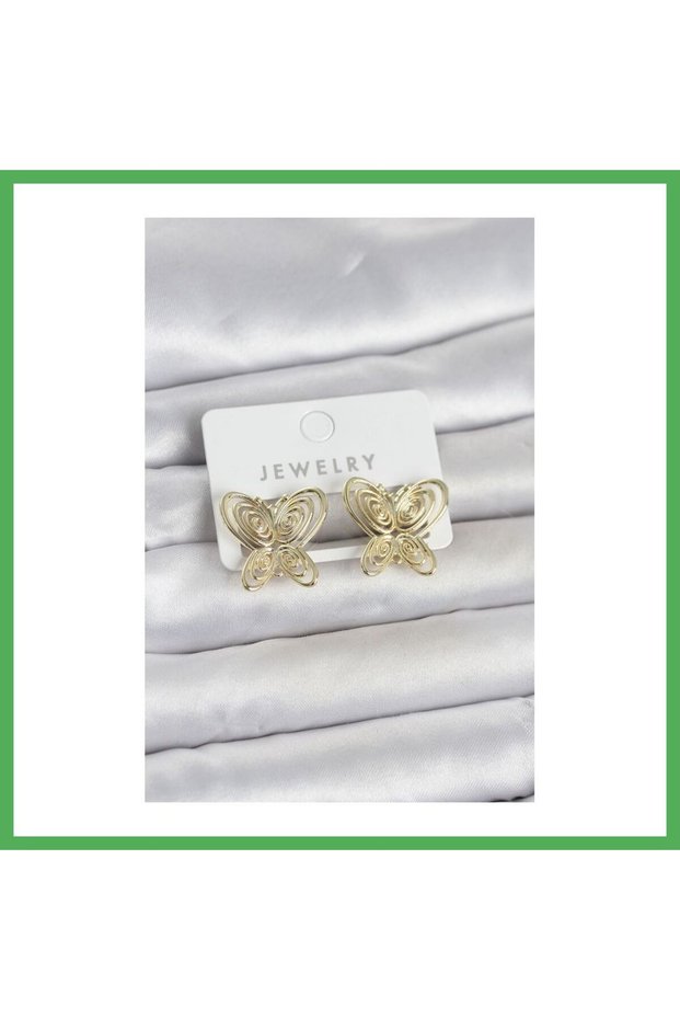 Füsun Earring Model Gold Color Butterfly Model Brass Women's Earrings Bezoss
