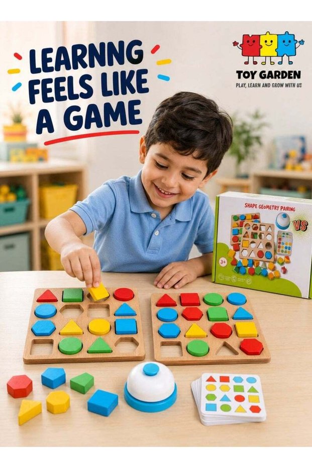Wooden Shape Sorter Building Blocks Set – 32 Piece Geometry Matching & Sorting Puzzle