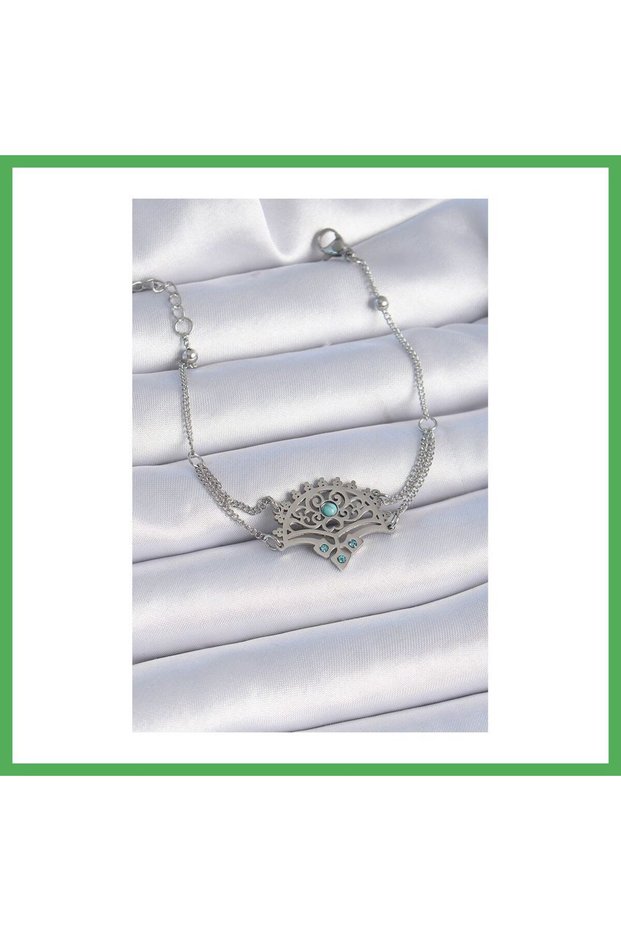 316L Steel Silver Color Blue Stone Ethnic Pattern Women's Bracelet Bezoss