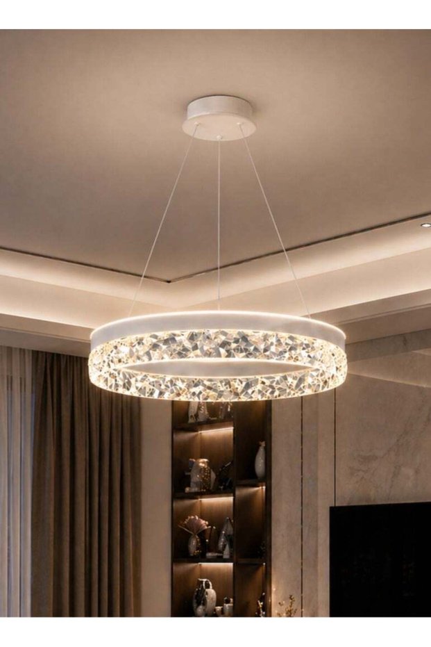 AL THURAYAT Modern LED Ceiling Chandelier 50cm White Crystal Design – Decorative Light for Living