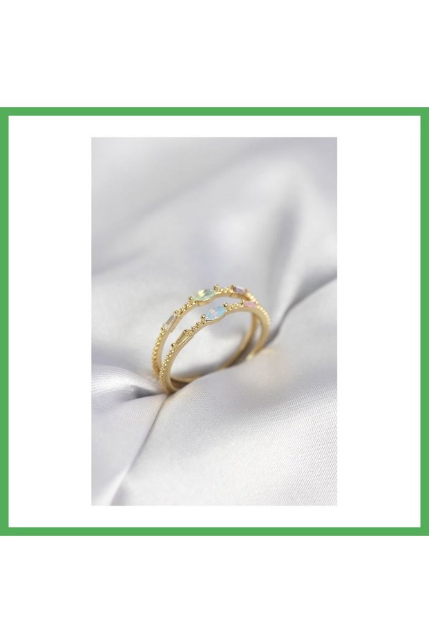 Gold Color Mixed Color Zircon Stone Women's Ring Bezoss