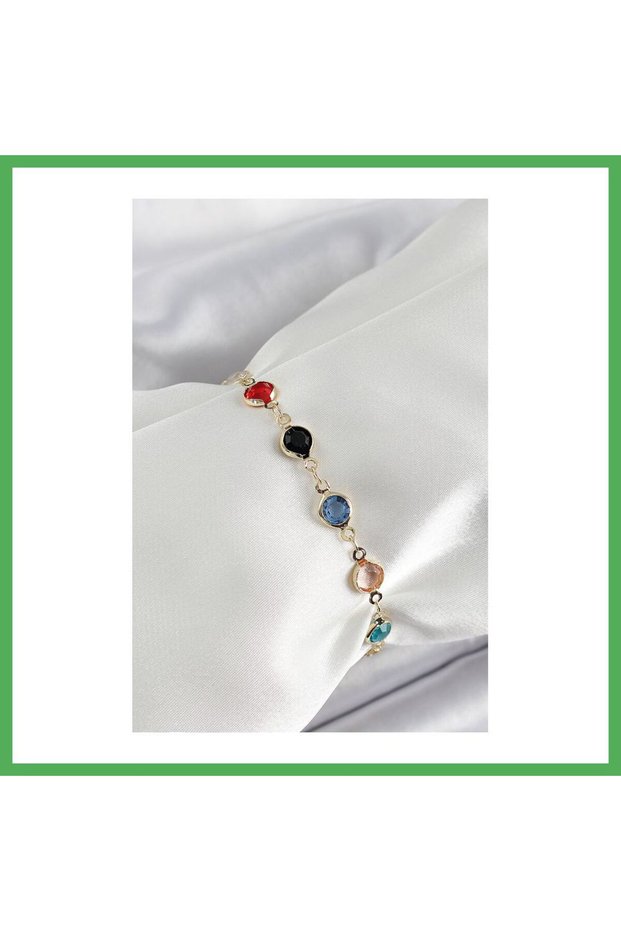 Brass Assorti Model Gold Color Zircon Stone Women's Bracelet Bezoss