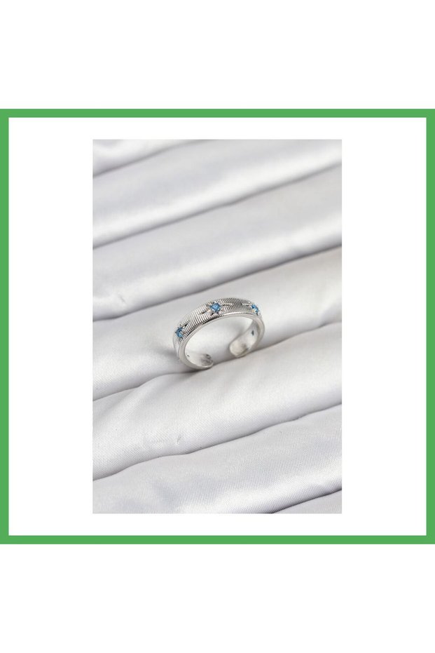 Brass Silver Color Blue Zircon Stone Pole Star Model Women's Ring Bezoss