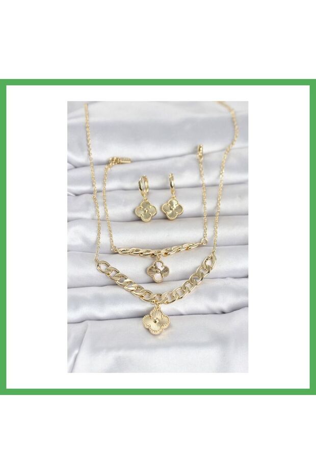 Gold Color Brass Necklace Bracelet and Earrings Set Bezoss