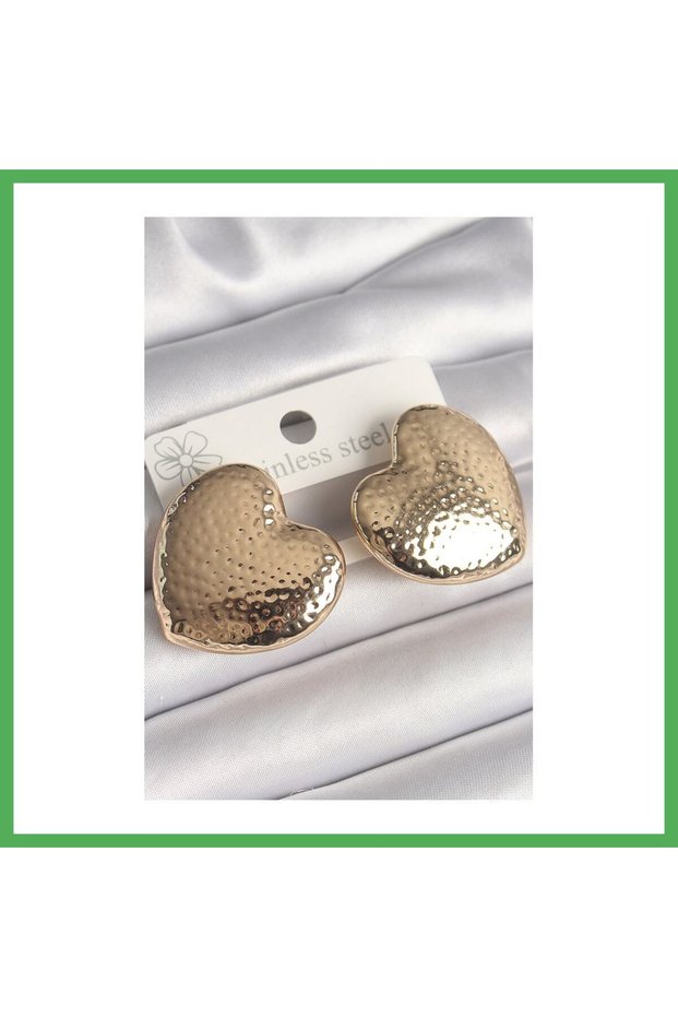 Brass Gold Color Embroidered Model Women's Earrings Bezoss