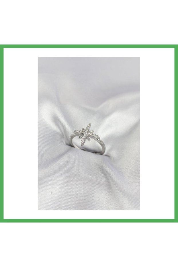 Brass Silver Color Pole Star Model Zircon Stone Women's Ring Bezoss