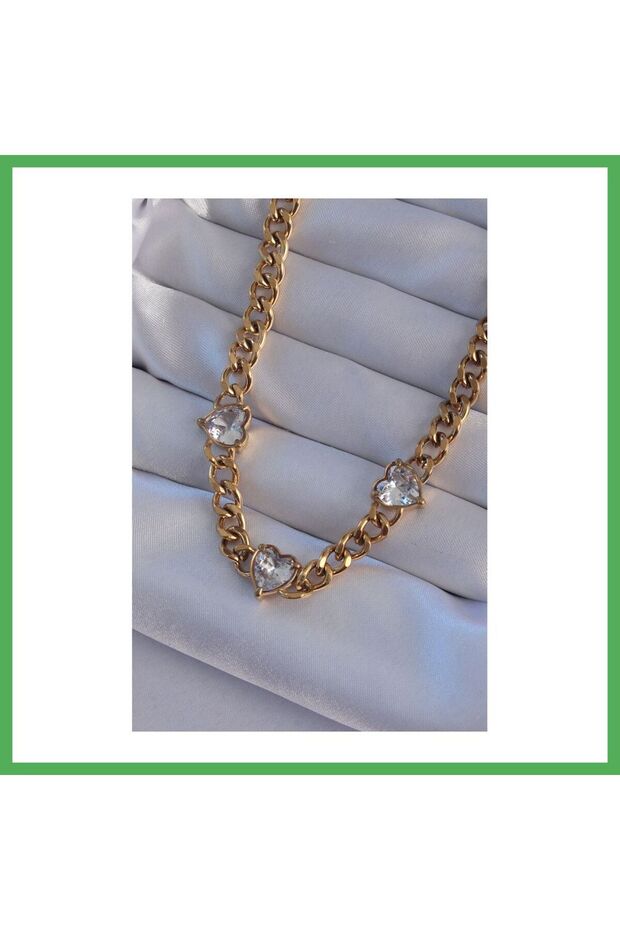 316L Steel Gold Color Zircon Stone Model Chain Necklace Bezoss