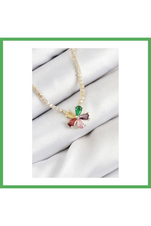 Brass Zircon Stone Waterway Assorti Flower Model Gold Color Women's Necklace Bezoss