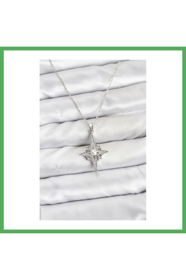 316L Steel Chain Silver Color Pole Star Model Zircon Stone Women's Necklace Bezoss