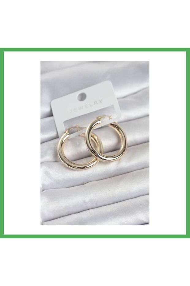 Gold Color Brass Hoop 30 mm Women's Earrings Bezoss