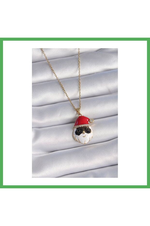 316L Steel Gold Color Chain Zircon Stone Christmas Themed Santa Claus Figure Women's Bezoss