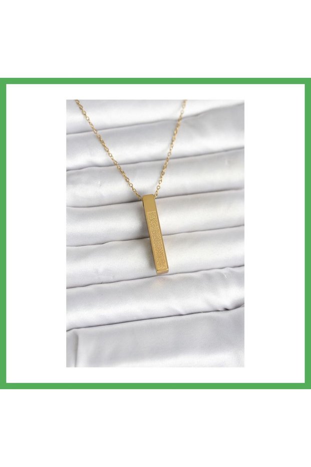 316L Steel Gold Color Ayetel Kürsi Written Bar Necklace Bezoss