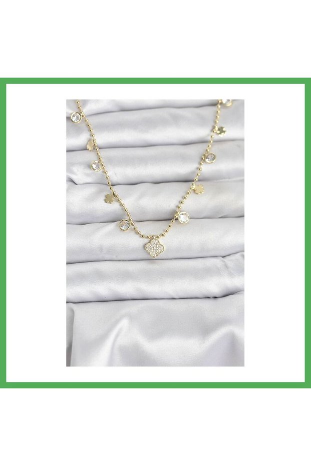 Brass Gold Color Clover Model Women's Necklace Bezoss