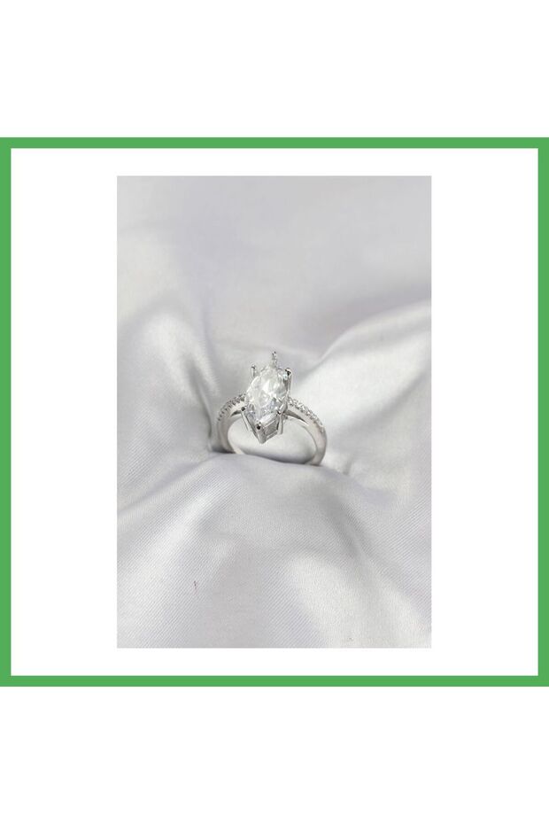 Silver Color Brass Marquise Cut Zircon Stone Women's Ring Bezoss