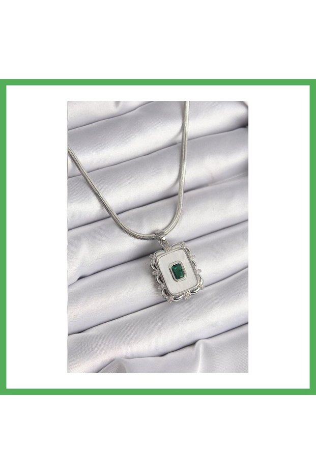 316L Steel Silver Color Italian Chain White Pearlescent Square Portrait Model Emerald t Bezoss