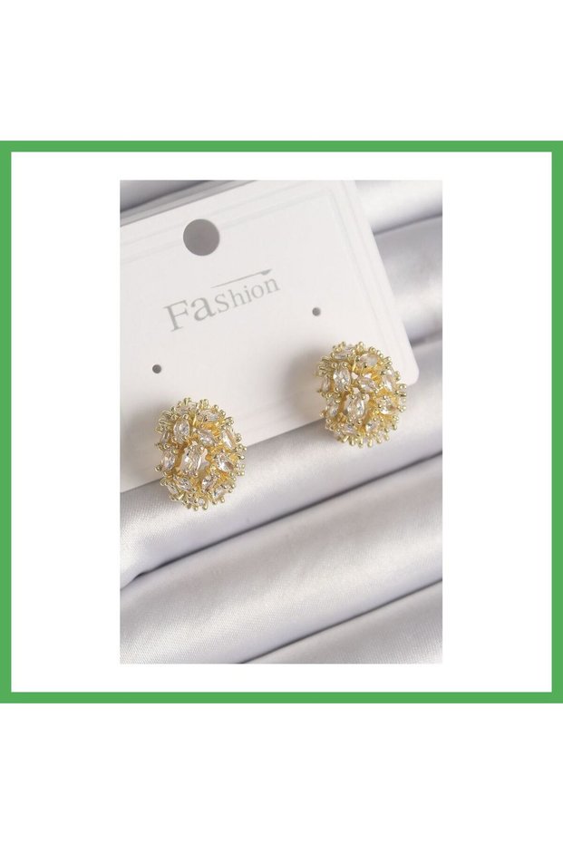 Brass Gold Color Zircon Stone Women's Earrings Bezoss