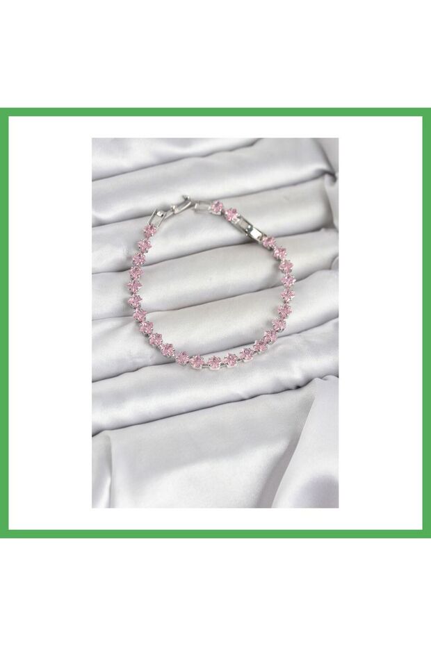 Pink Square Zircon Stone Silver Color Brass Waterway Women's Bracelet Bezoss