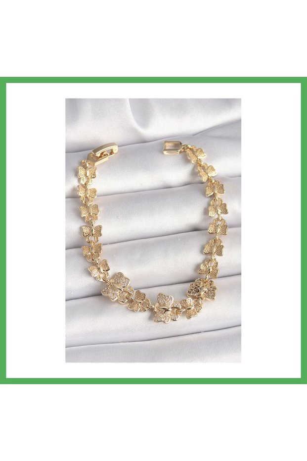 Brass Gold Color Zircon Stone Butterfly Model Chain Women's Bracelet Bezoss