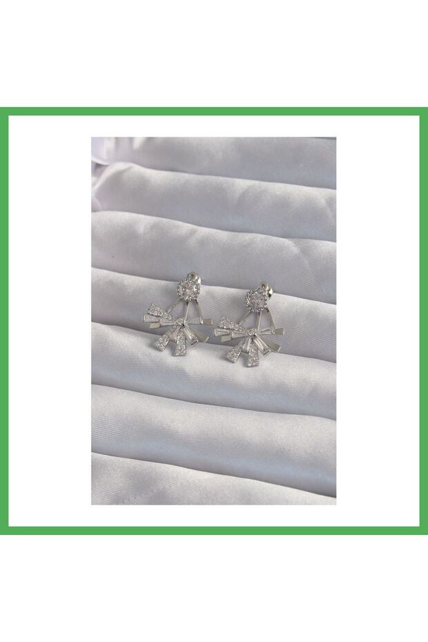Brass Silver Color Zircon Stone Flat Bow Model Earrings Bezoss