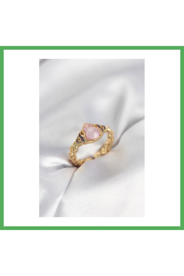 Gold Color Pink Drop Model Women's Ring Bezoss