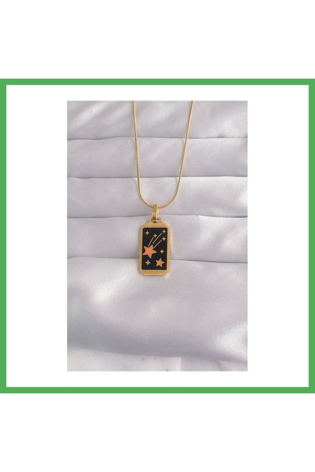 316L Steel Gold Color Black Enamel Star Figure Tarot Necklace Bezoss