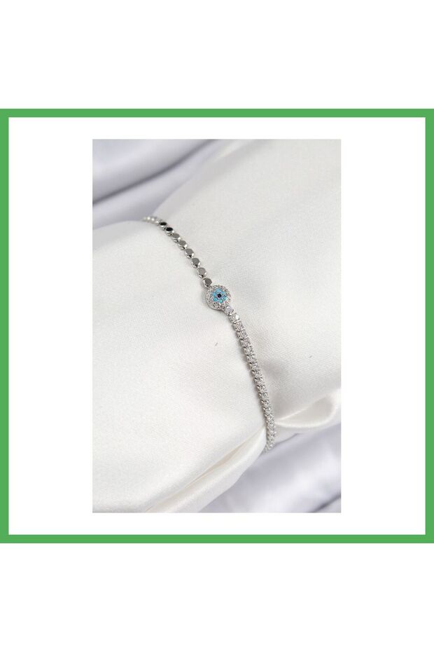 Brass Zircon Stone Evil Eye Model Crushed Chain Silver Color Women's Bracelet Bezoss