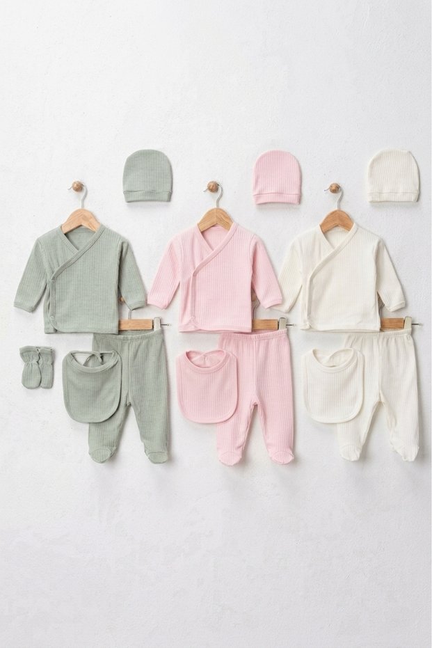 Mi̇noti̇ Newborn Baby Hospital-Issued Interlock Ribbed Double-Breasted Bodysuit Set (with Booties, under Hat, and Bib)