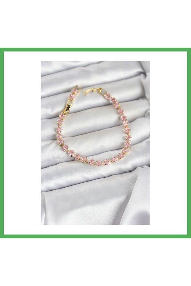 Pink Square Zircon Stone Gold Color Brass Waterway Women's Bracelet Bezoss