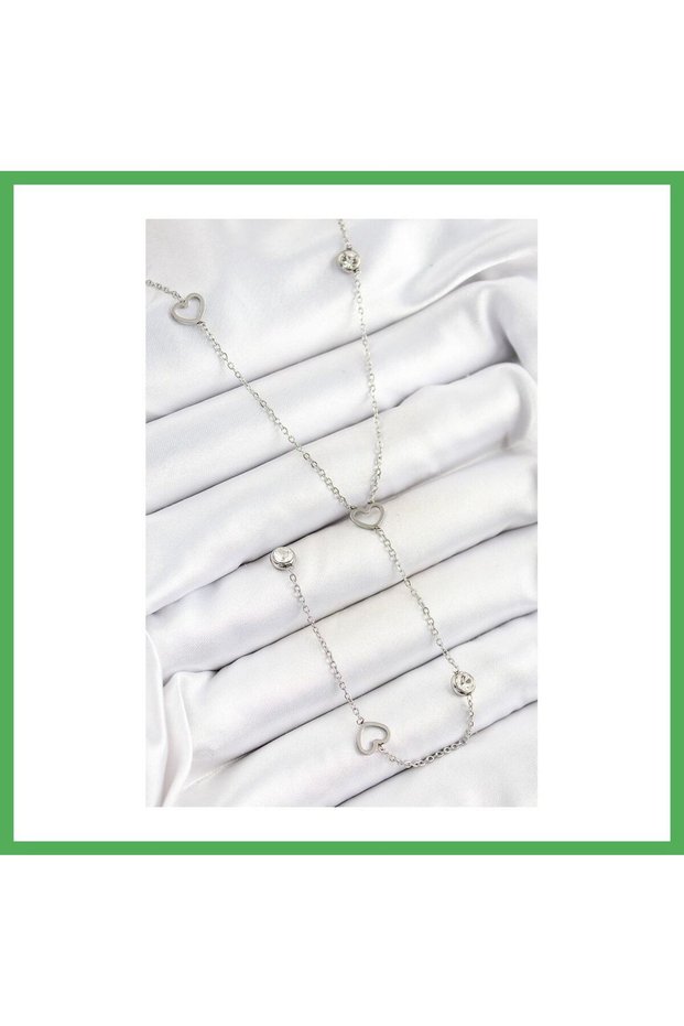 316L Steel Zircon Stone Figured Y Model Silver Color Women's Necklace Bezoss