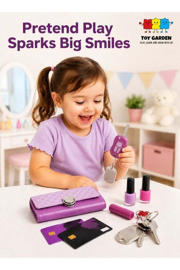 Girls Pretend Play Purse Toys – Princess Makeup Toy Set for Little Girls, Interactive