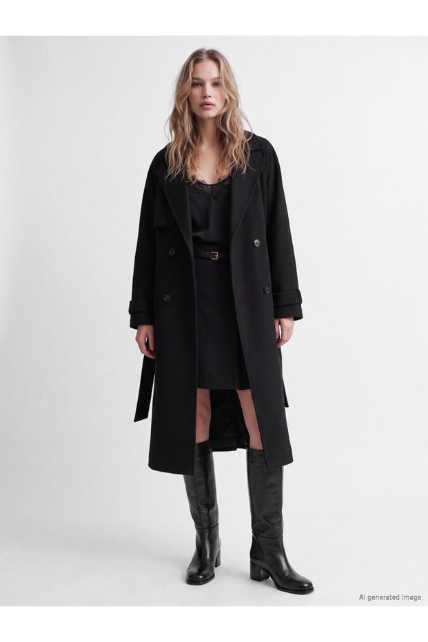Esvab • Modern & Distinctive Double-Breasted Roba Collar Women's Cashmere Coat