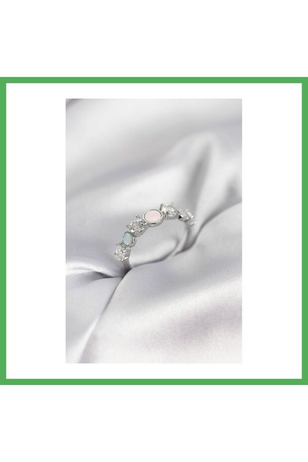 Silver Color Minimal Plate and Zircon Stone Women's Ring Bezoss