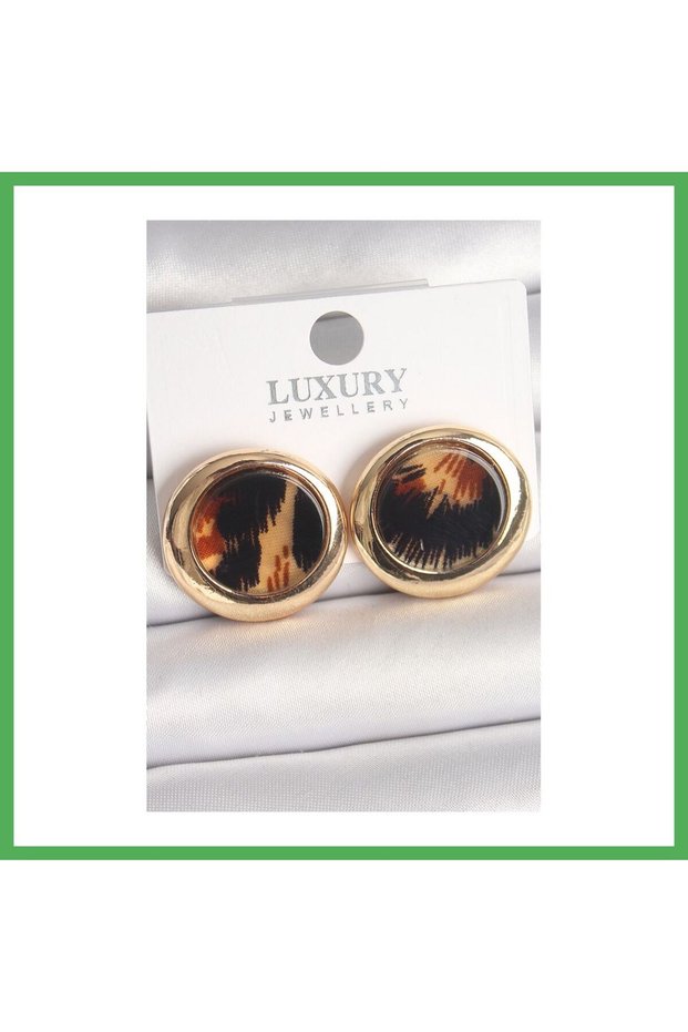 Brass Gold Color Leopard Pattern Circle Model Women's Earrings Bezoss