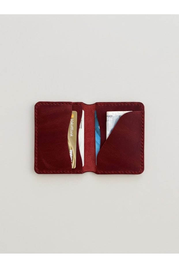Genuine Leather Handmade Slim Card Holder Wallet Minimalist Double Side Compartment Wallet