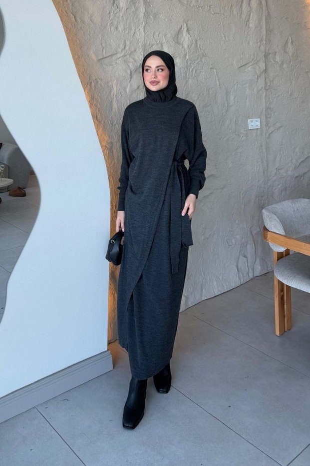 Aryel Belted Dress Anthracite