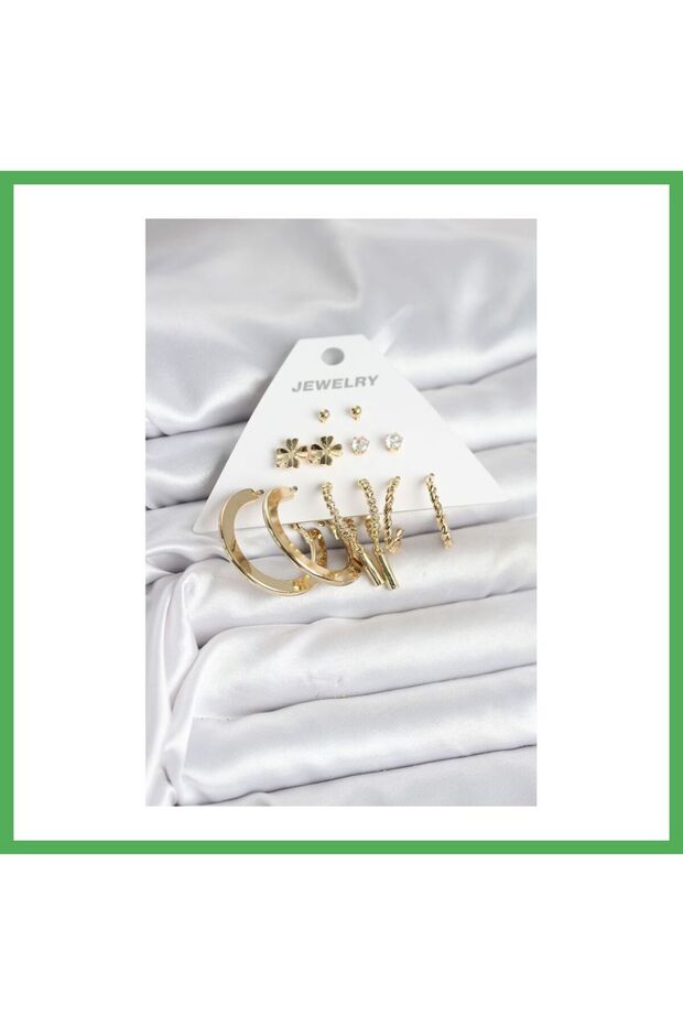 Brass Gold Color 6 Pairs Women's Earring Set Bezoss