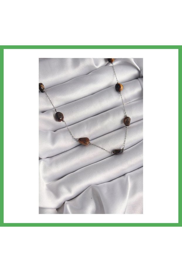 316L Steel Silver Color Chain Brown Natural Stone Model Women's Necklace Bezoss