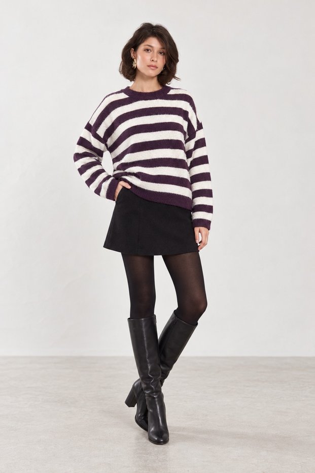 Oversize Soft Textured Crew Neck Striped