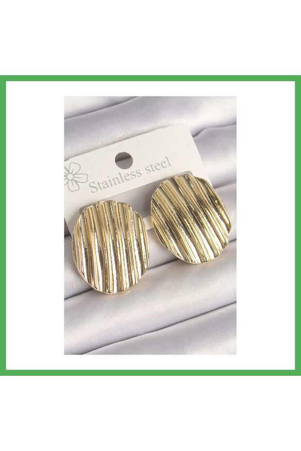 Brass Gold Color Embroidered Circle Plate Model Women's Earrings Bezoss