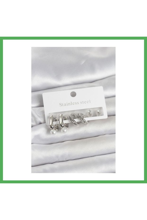 316L Steel Silver Color Women's Earring Set Bezoss