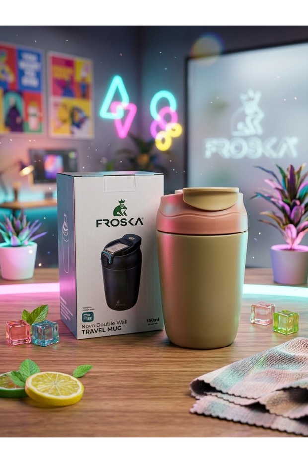 Ti̇ti̇z Çi̇ft Bari̇yerli̇ Froska 350 ml Portable Steel Thermos Mug - In-Car and Office Type Hot/Cold Mug