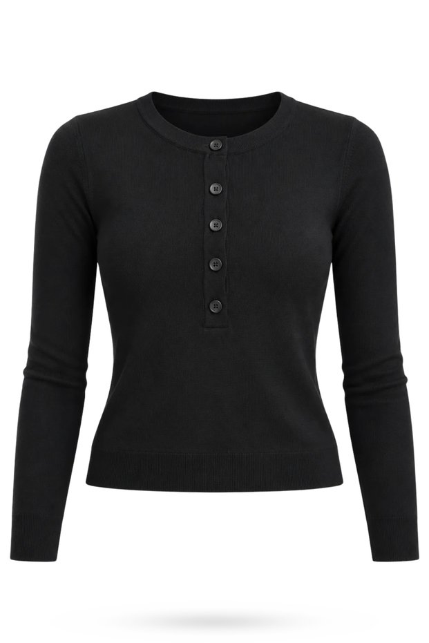 Black Crew Neck Buttoned Knitwear 5500