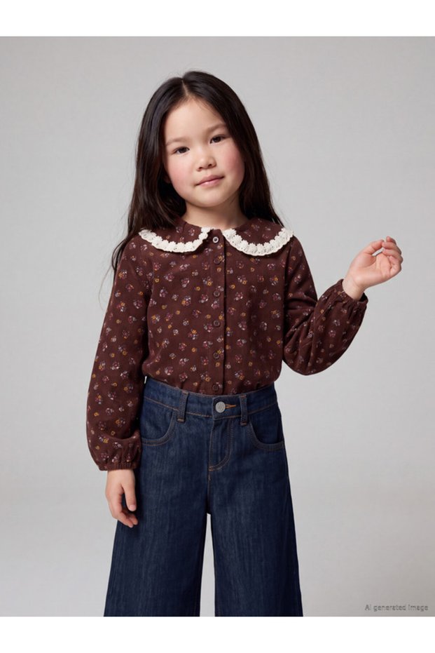Baby Roba Collar Floral Girl's Shirt from Uzg Store for Style Enthusiasts