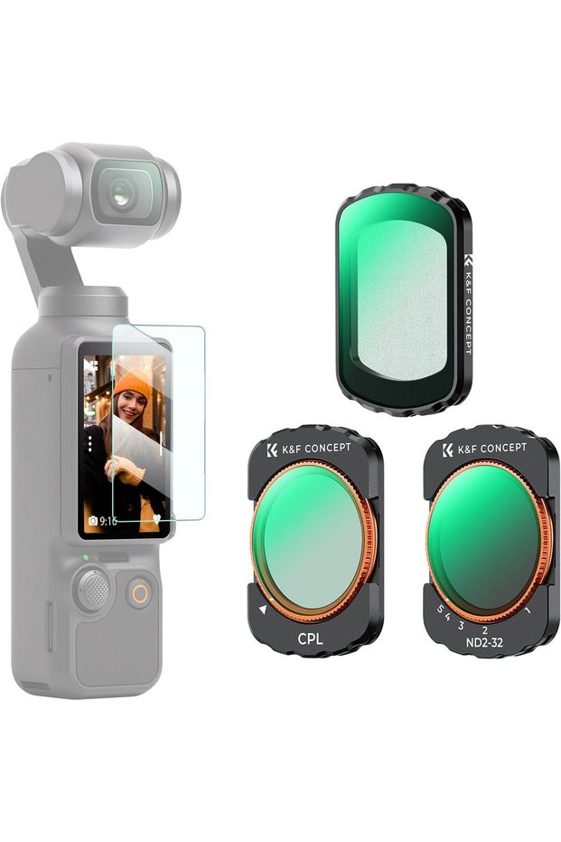 مجموعة فلاتر عدسة مغناطيسية سوداء، تتضمن فلتر ND2-32 وفلتر CPL، متوافقة مع كاميرا DJI Osmo Pocket 4/Pocket.