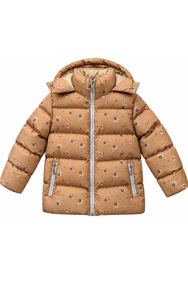 Girl's Hooded Patterned Winter Puffer Coat